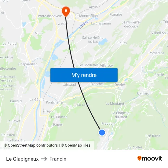 Le Glapigneux to Francin map