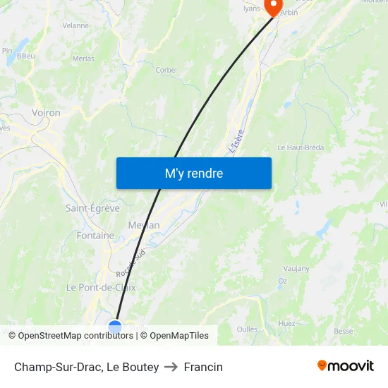 Champ-Sur-Drac, Le Boutey to Francin map