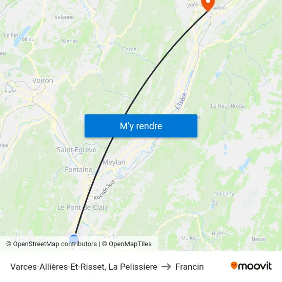 Varces-Allières-Et-Risset, La Pelissiere to Francin map