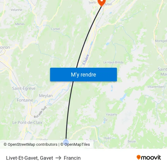 Livet-Et-Gavet, Gavet to Francin map
