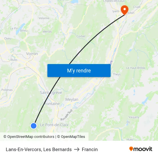 Lans-En-Vercors, Les Bernards to Francin map