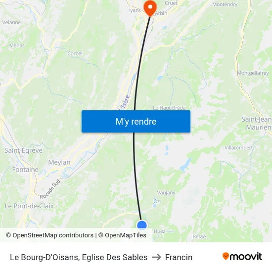 Le Bourg-D'Oisans, Eglise Des Sables to Francin map