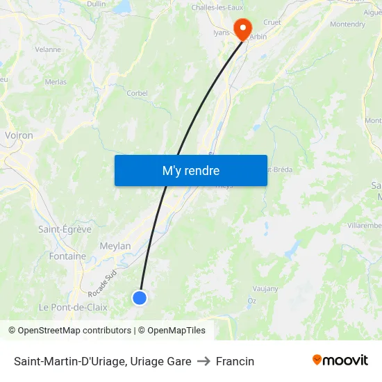 Saint-Martin-D'Uriage, Uriage Gare to Francin map
