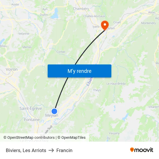 Biviers, Les Arriots to Francin map