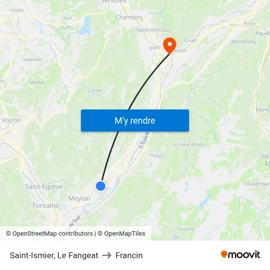 Saint-Ismier, Le Fangeat to Francin map