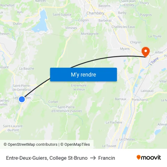 Entre-Deux-Guiers, College St-Bruno to Francin map