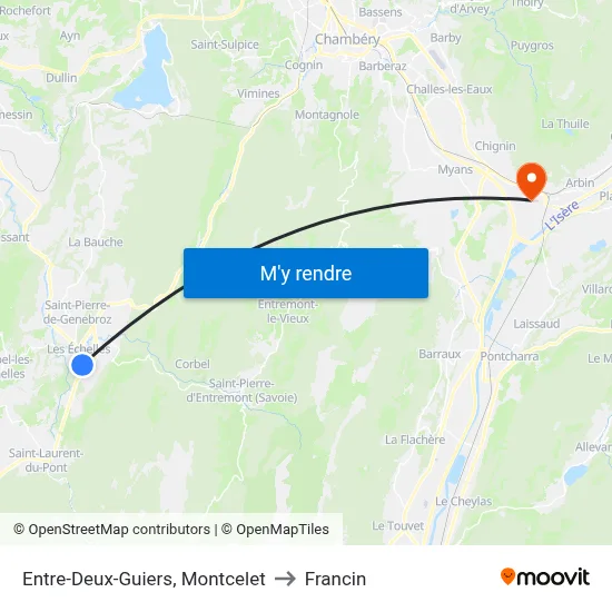 Entre-Deux-Guiers, Montcelet to Francin map