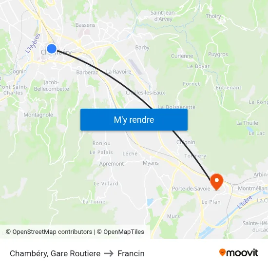 Chambéry, Gare Routiere to Francin map