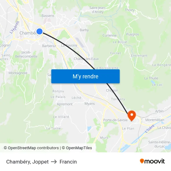 Chambéry, Joppet to Francin map