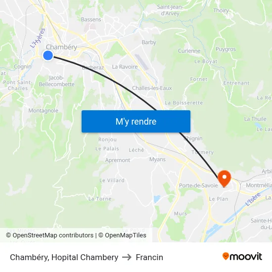 Chambéry, Hopital Chambery to Francin map