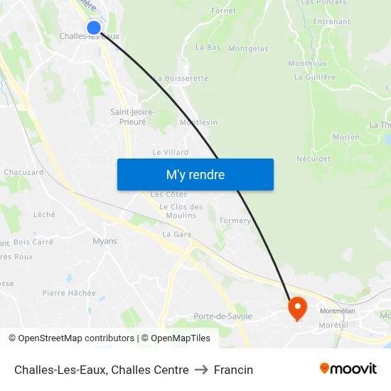 Challes-Les-Eaux, Challes Centre to Francin map