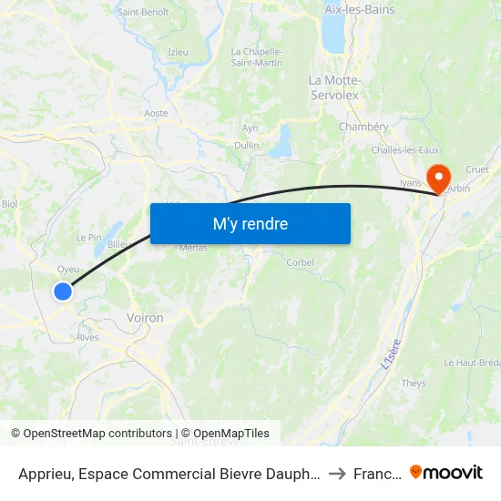 Apprieu, Espace Commercial Bievre Dauphine to Francin map