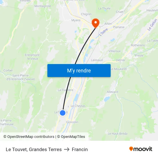 Le Touvet, Grandes Terres to Francin map