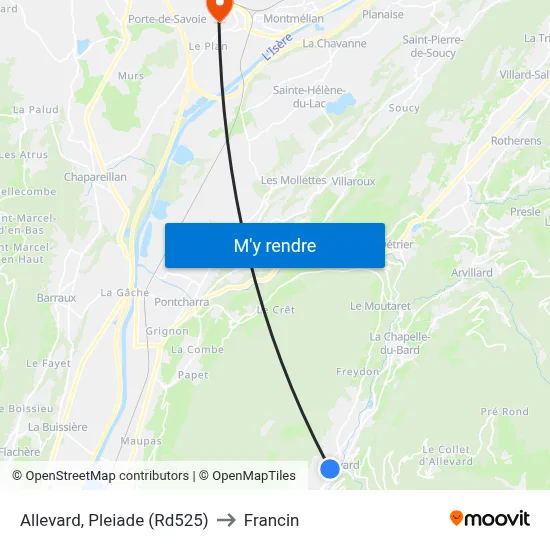 Allevard, Pleiade (Rd525) to Francin map
