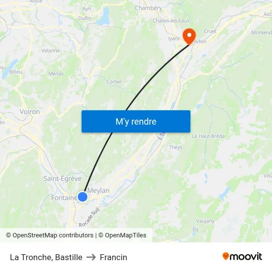 La Tronche, Bastille to Francin map