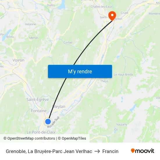 Grenoble, La Bruyère-Parc Jean Verlhac to Francin map