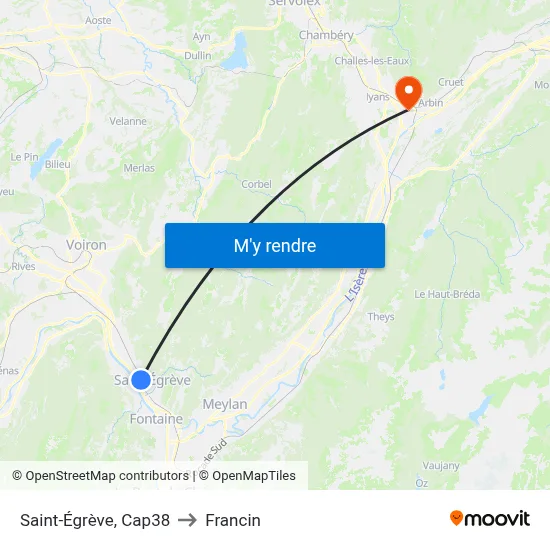 Saint-Égrève, Cap38 to Francin map