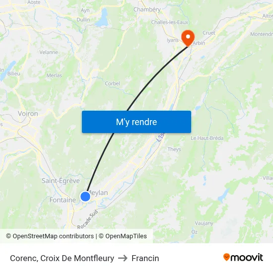 Corenc, Croix De Montfleury to Francin map