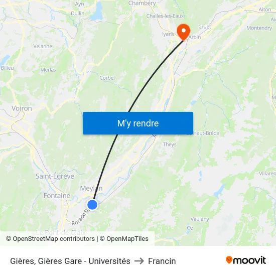 Gières, Gières Gare - Universités to Francin map