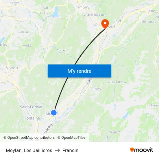 Meylan, Les Jaillières to Francin map