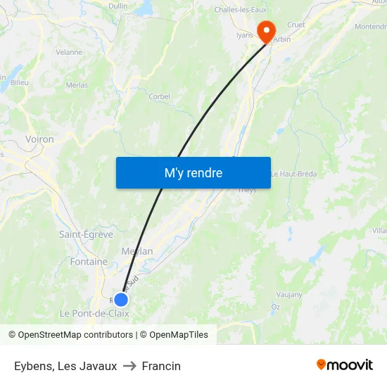 Eybens, Les Javaux to Francin map