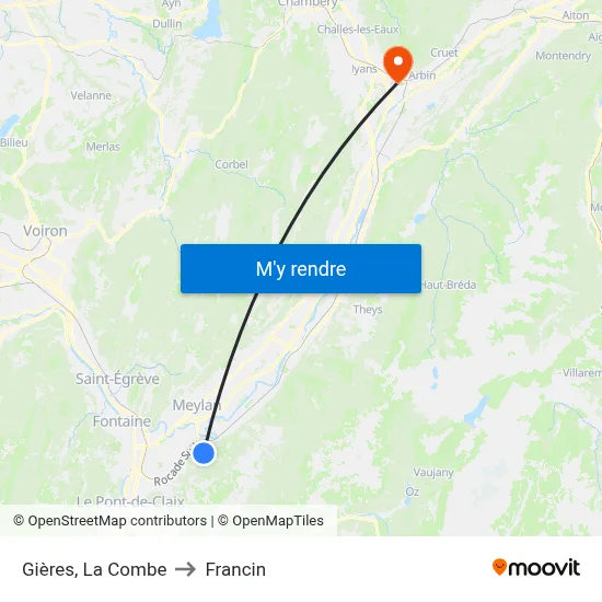 Gières, La Combe to Francin map