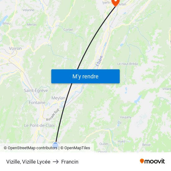 Vizille, Vizille Lycée to Francin map