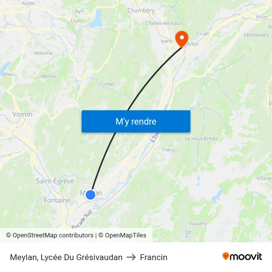 Meylan, Lycée Du Grésivaudan to Francin map