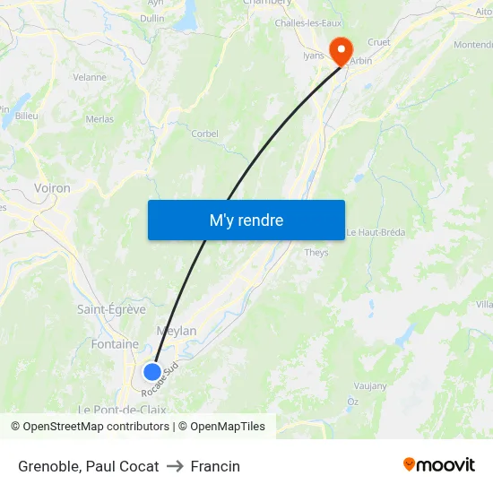 Grenoble, Paul Cocat to Francin map