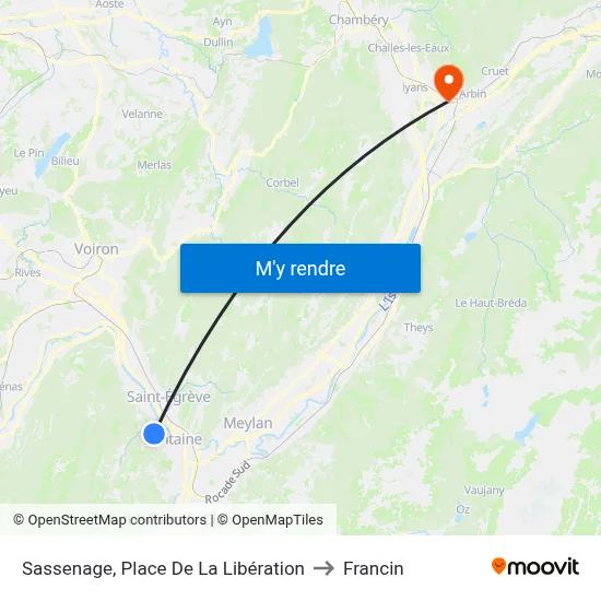 Sassenage, Place De La Libération to Francin map