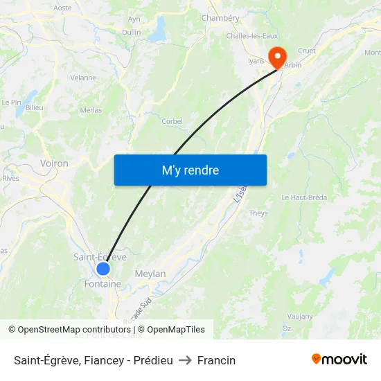 Saint-Égrève, Fiancey - Prédieu to Francin map