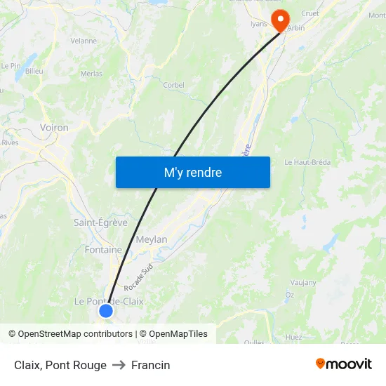 Claix, Pont Rouge to Francin map