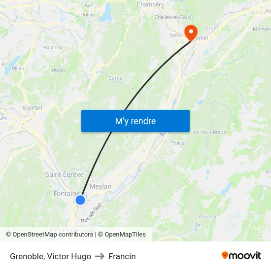 Grenoble, Victor Hugo to Francin map