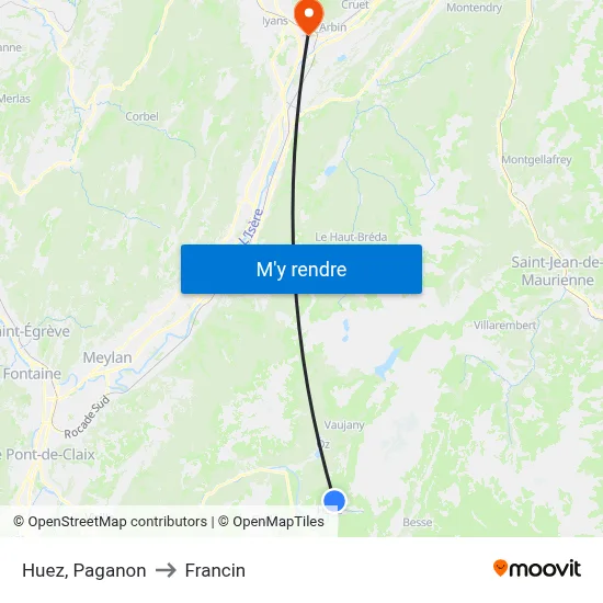 Huez, Paganon to Francin map
