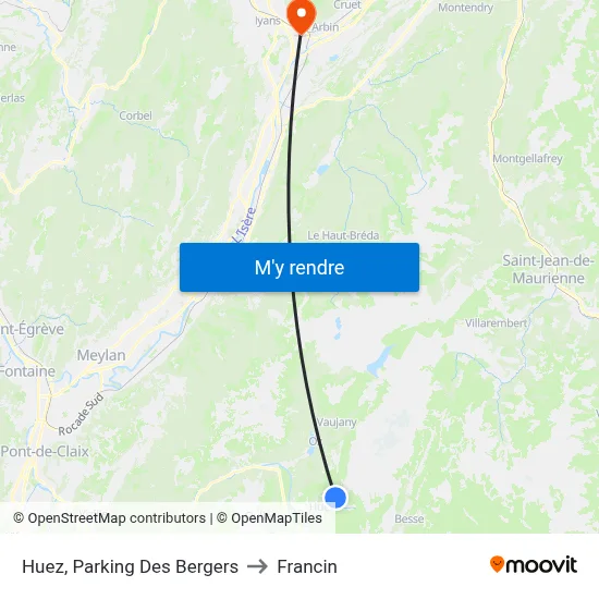 Huez, Parking Des Bergers to Francin map