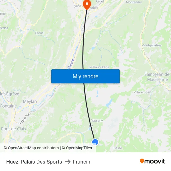 Huez, Palais Des Sports to Francin map