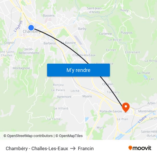 Chambéry - Challes-Les-Eaux to Francin map