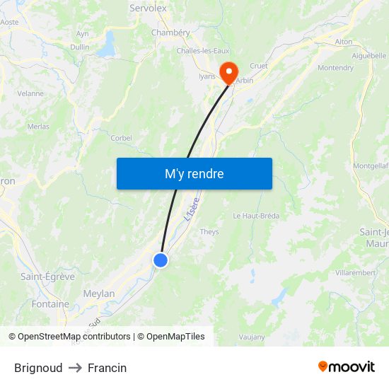 Brignoud to Francin map