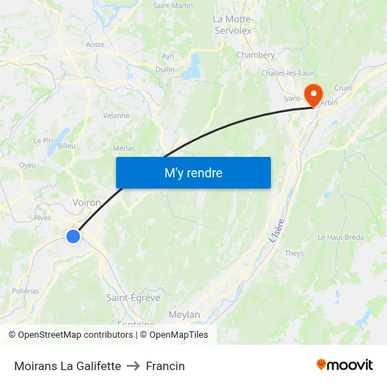 Moirans La Galifette to Francin map