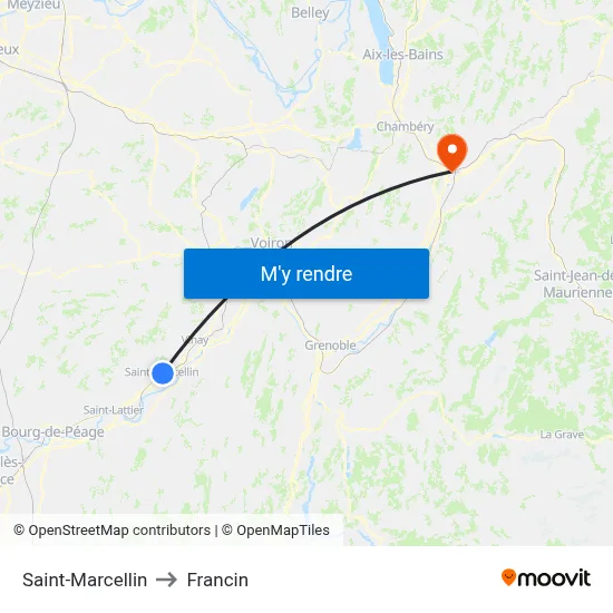 Saint-Marcellin to Francin map