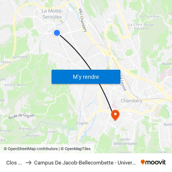 Clos Fleuri to Campus De Jacob-Bellecombette - Université Savoie Mont Blanc map
