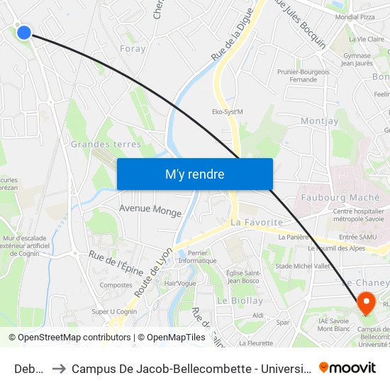 Debussy to Campus De Jacob-Bellecombette - Université Savoie Mont Blanc map
