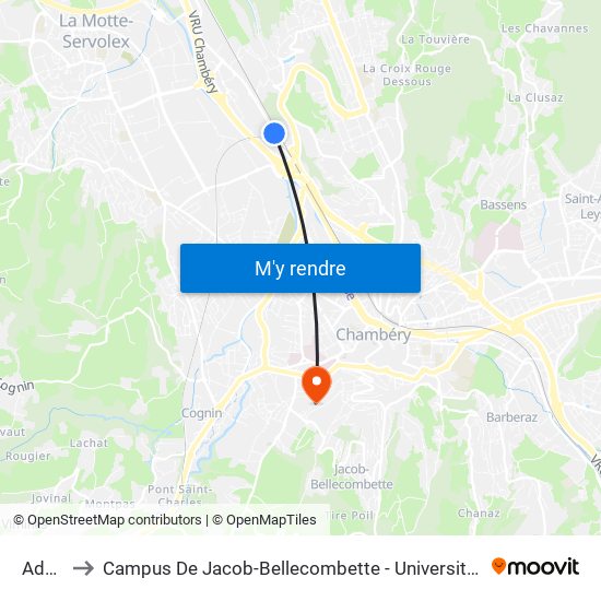 Adoma to Campus De Jacob-Bellecombette - Université Savoie Mont Blanc map