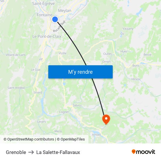 Grenoble to La Salette-Fallavaux map