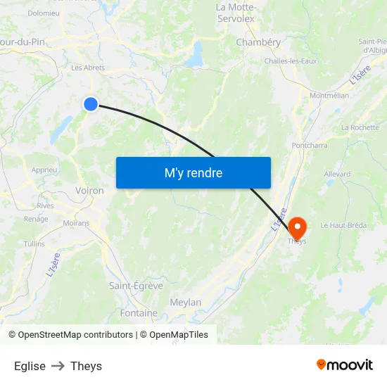 Eglise to Theys map