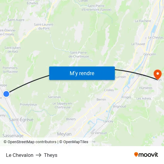 Le Chevalon to Theys map