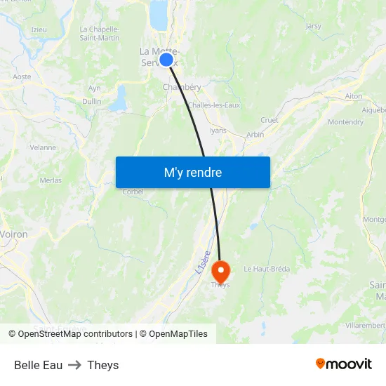 Belle Eau to Theys map