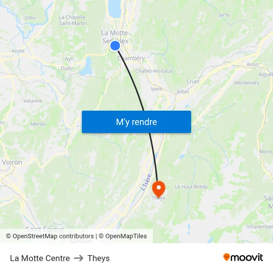 La Motte Centre to Theys map