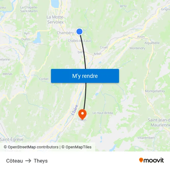 Côteau to Theys map