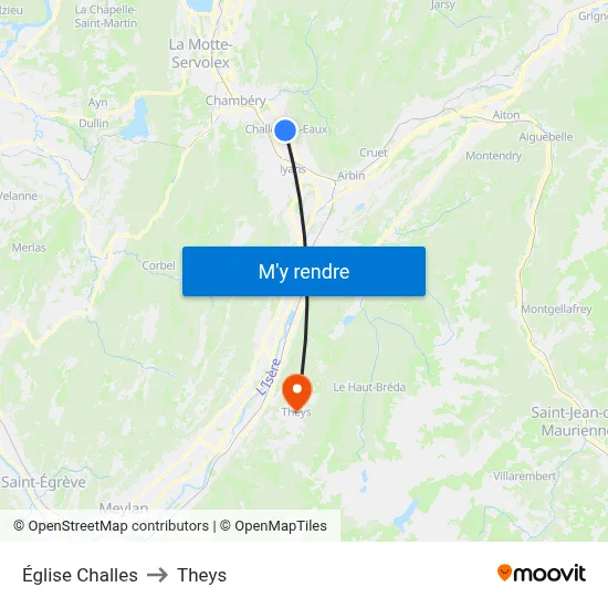 Église Challes to Theys map